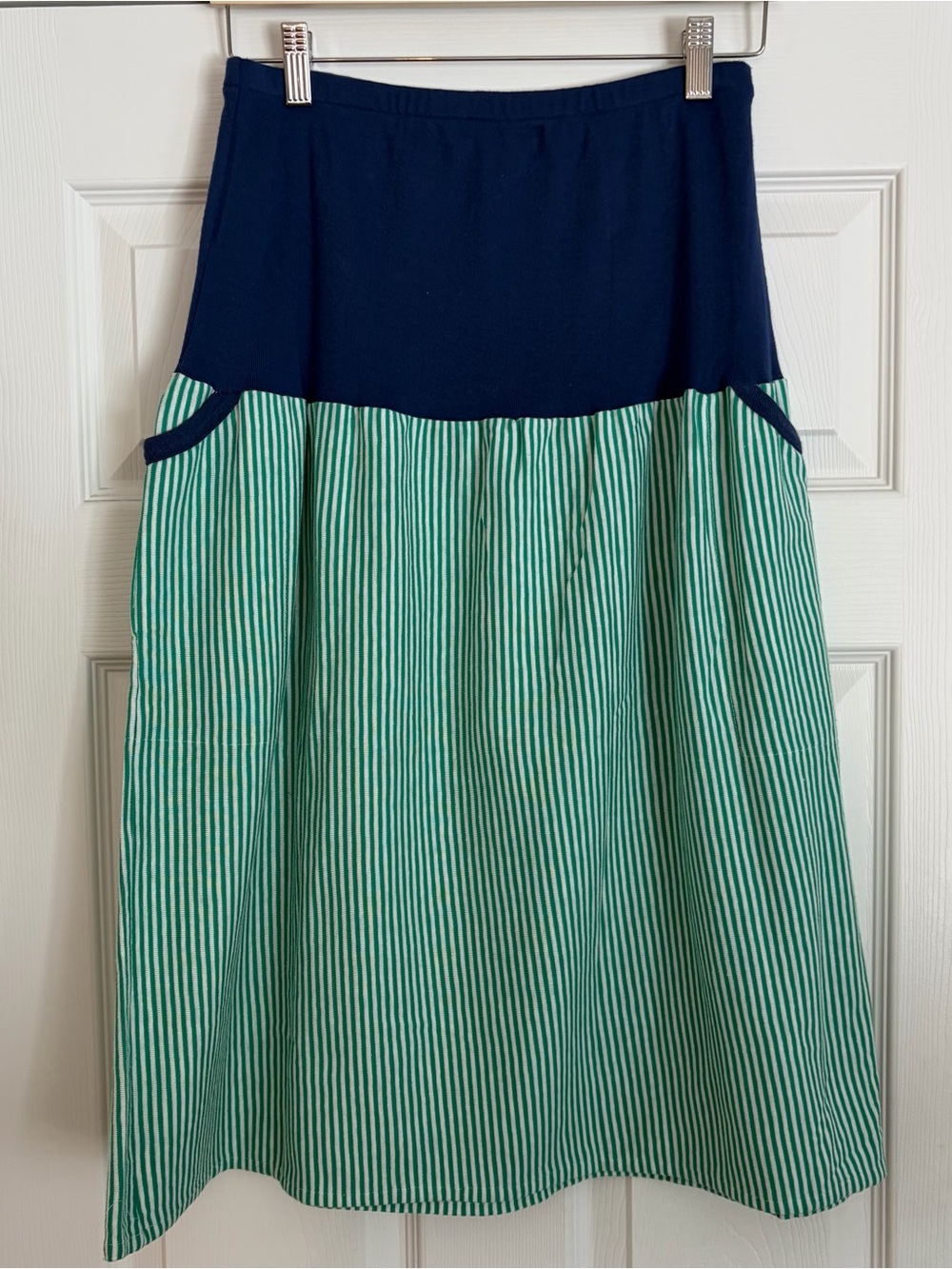 Jori by Rockye VINTAGE Navy and Green Stripe A-Line Women's Skirt OR dress Med